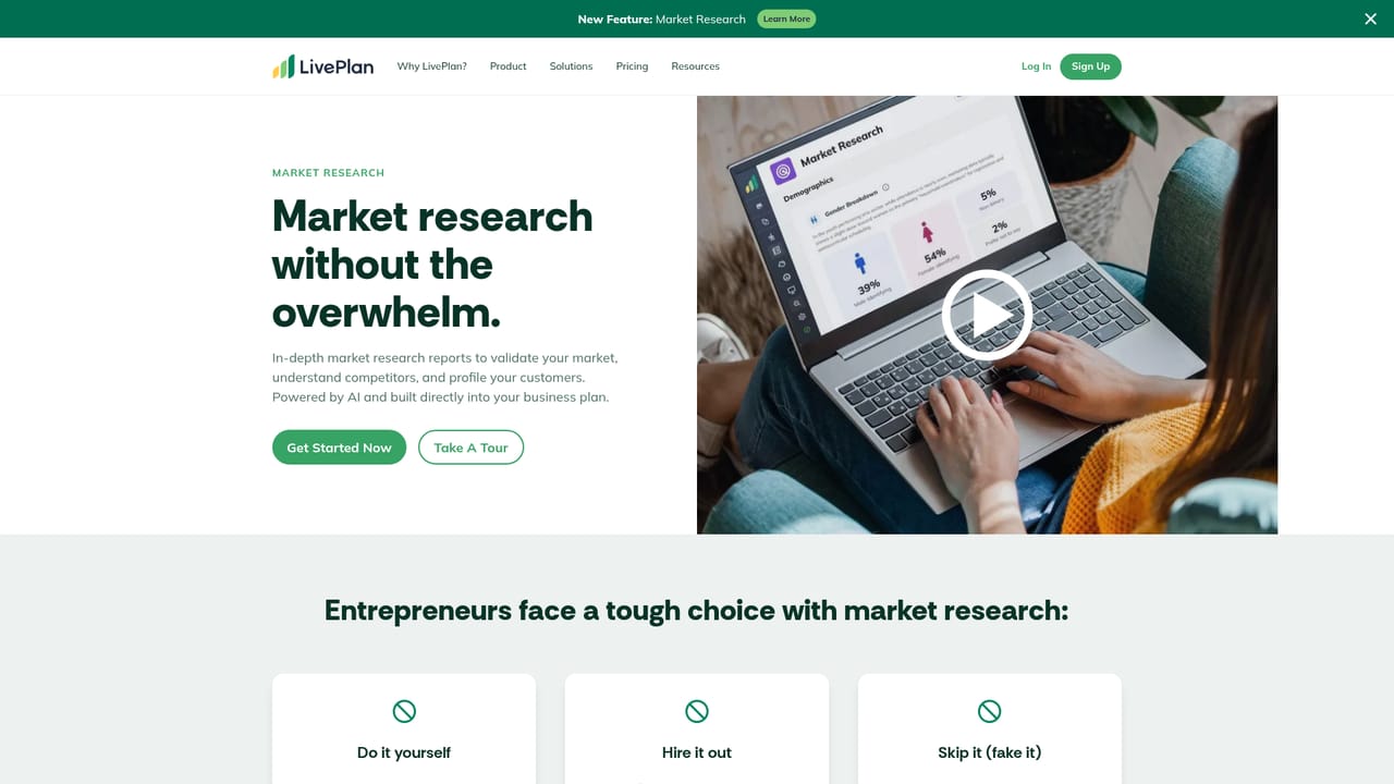 LivePlan — Pull sourced market research