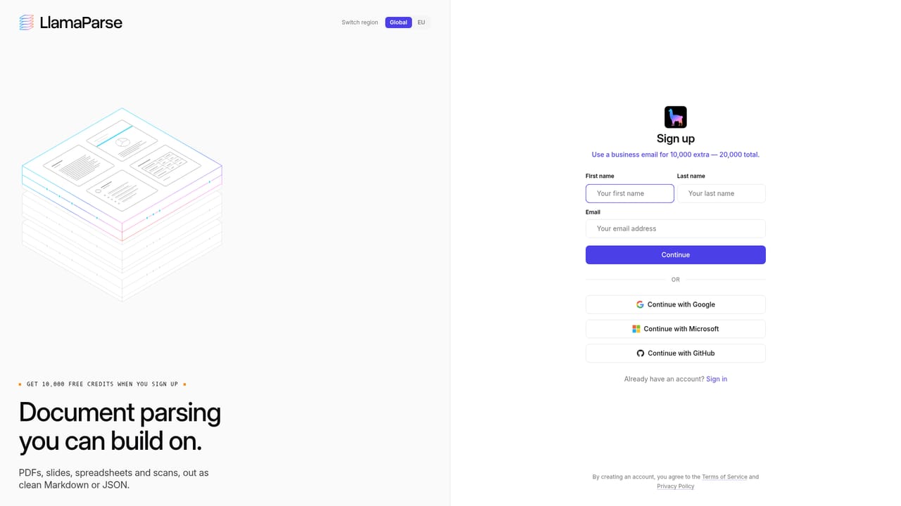 Llamaindex — Create a free LlamaCloud account