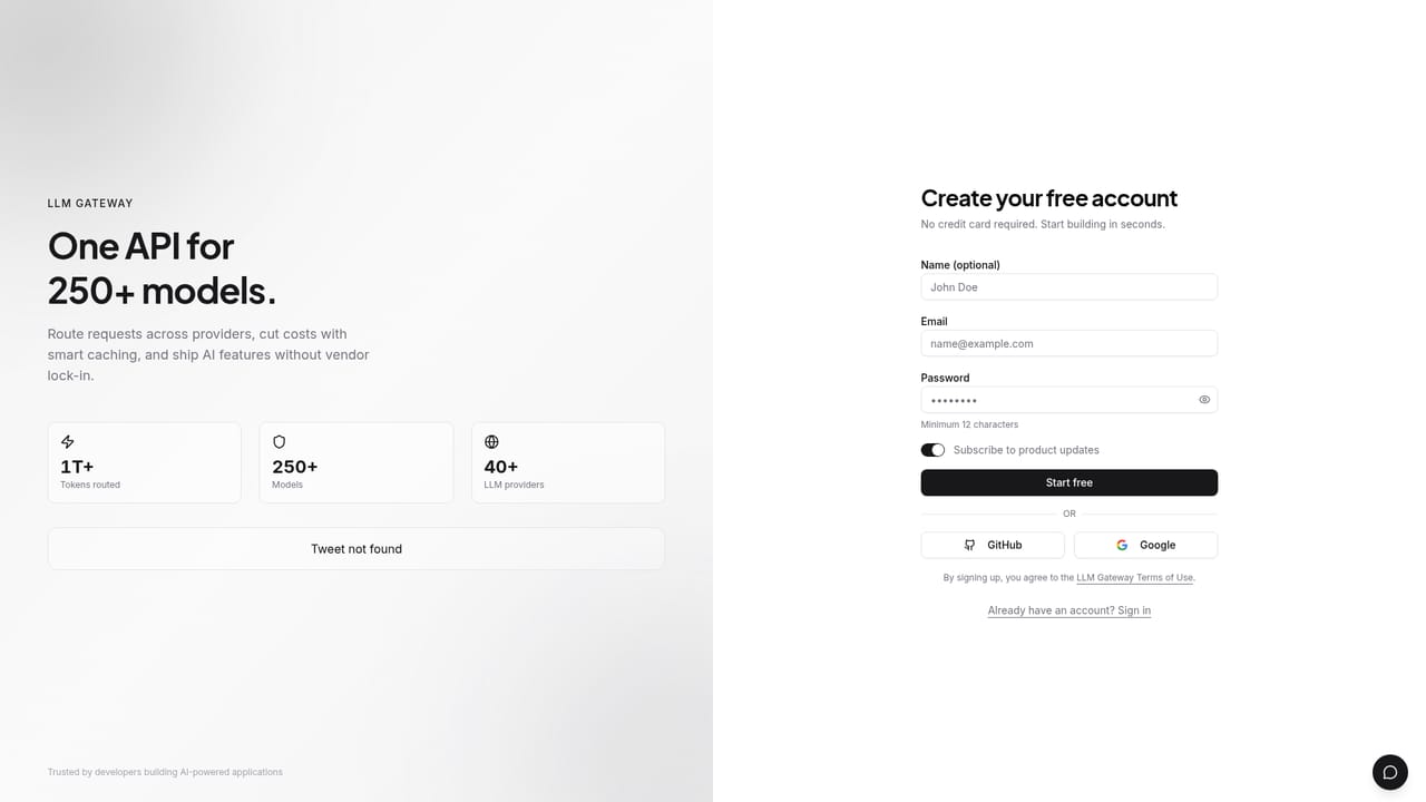 LLM Gateway — Create an account and API key