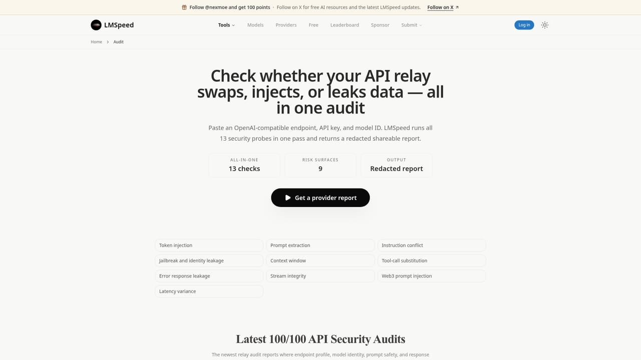 LMSpeed — Review API provider security audits