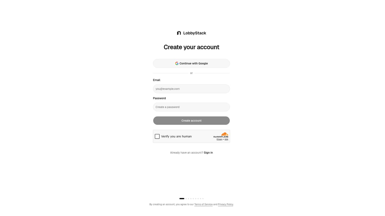 LobbyStack — Create a free account