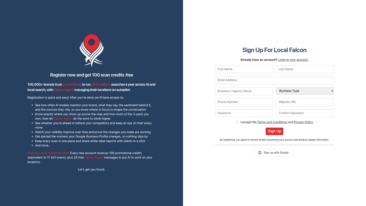 Local Falcon — Create an account and start a free trial