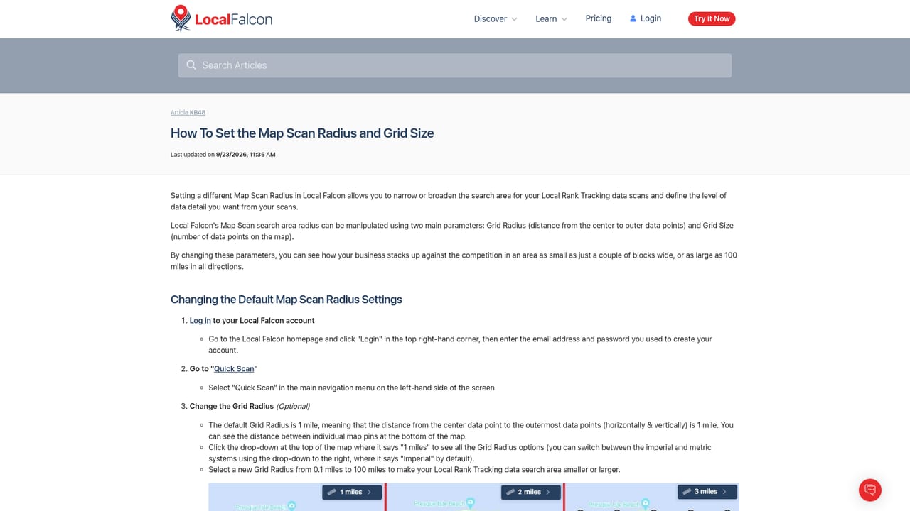 Local Falcon — Set your scan radius and grid size