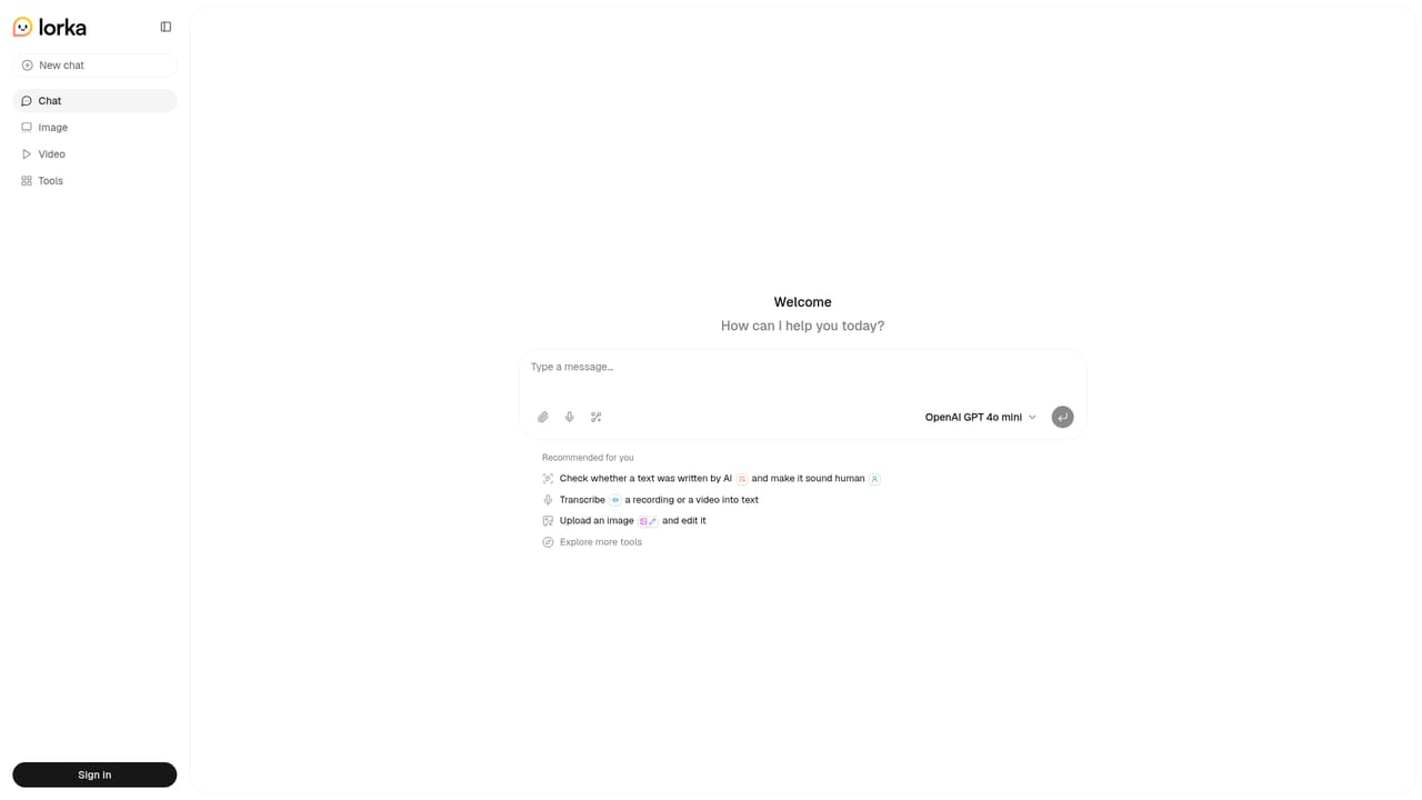 Lorka AI — Open the chat workspace