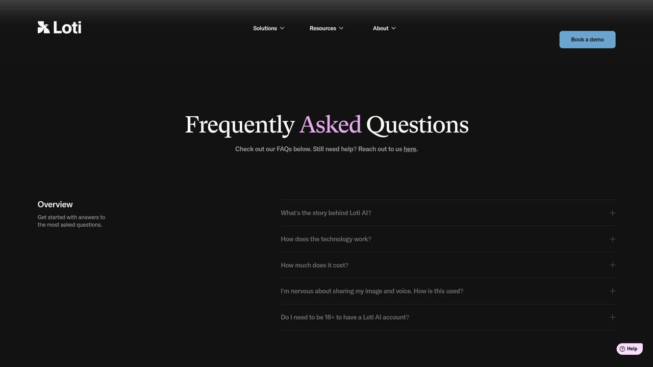 Loti — Check the FAQs before sharing biometric data
