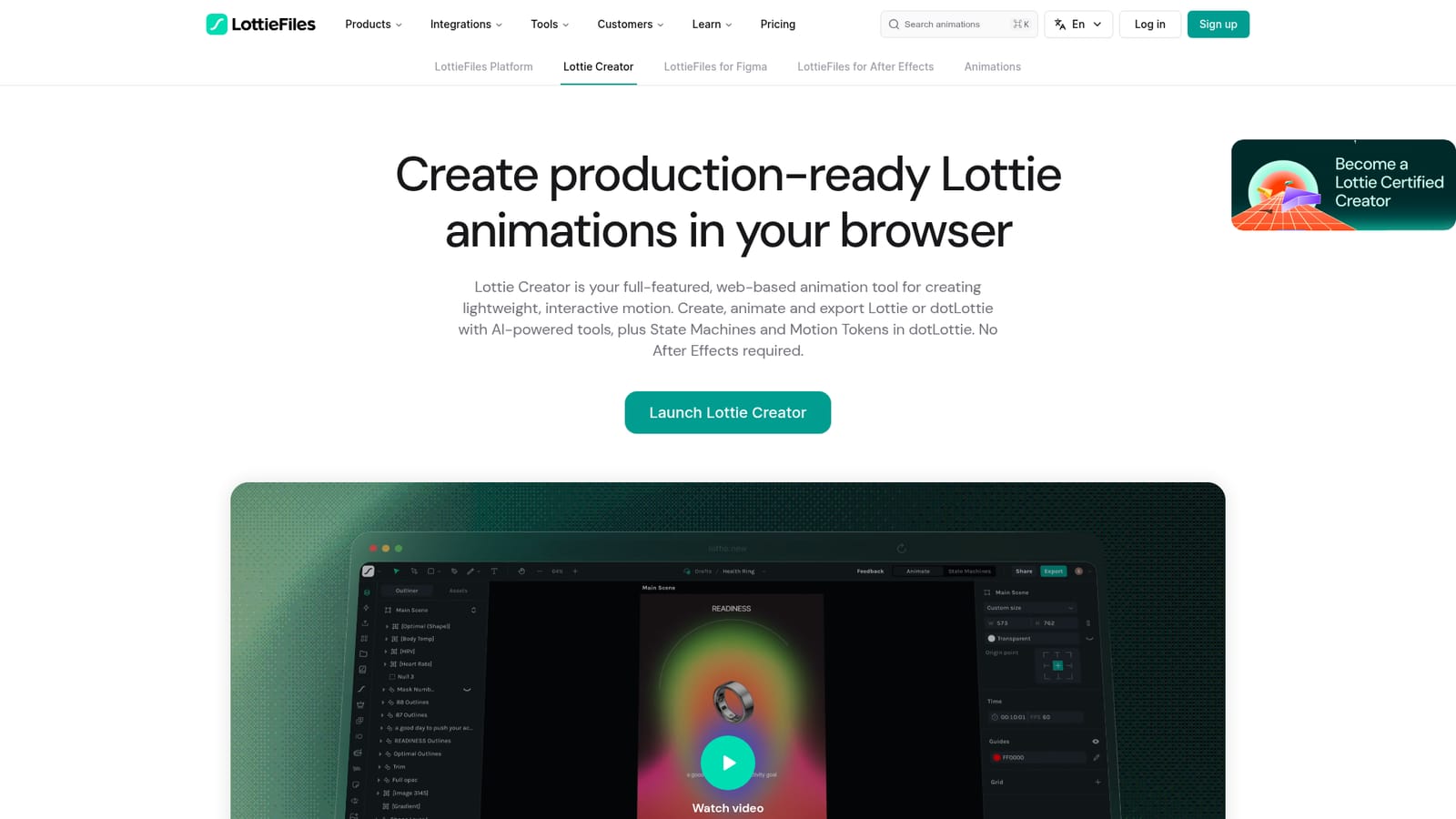 Lottie Creator — Open the editor and start a project