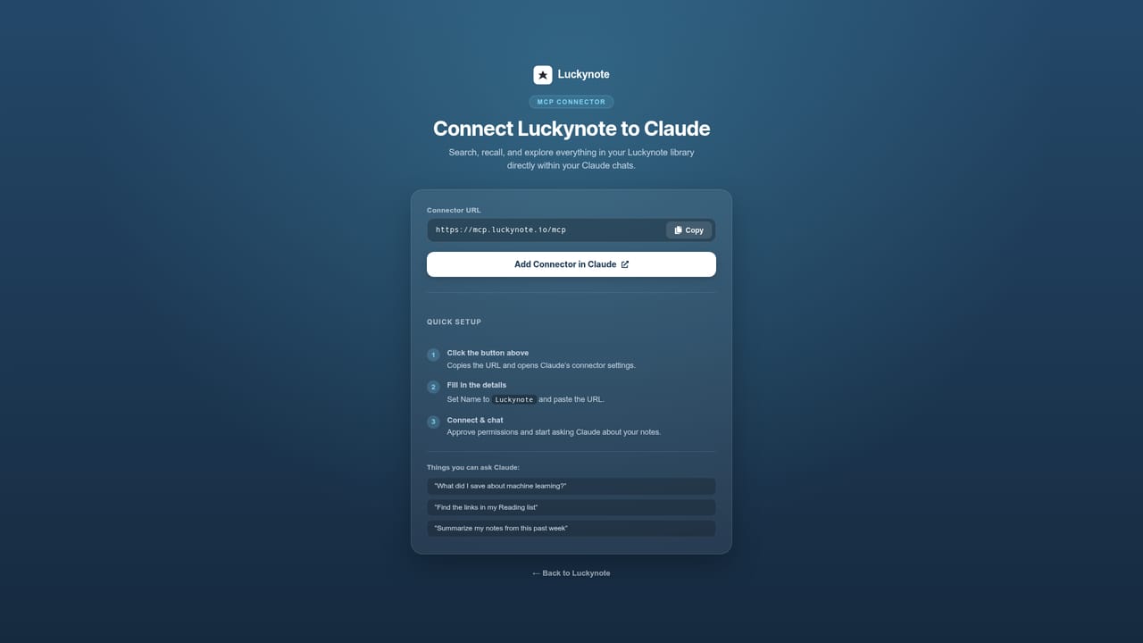 Luckynote — Connect your AI assistant