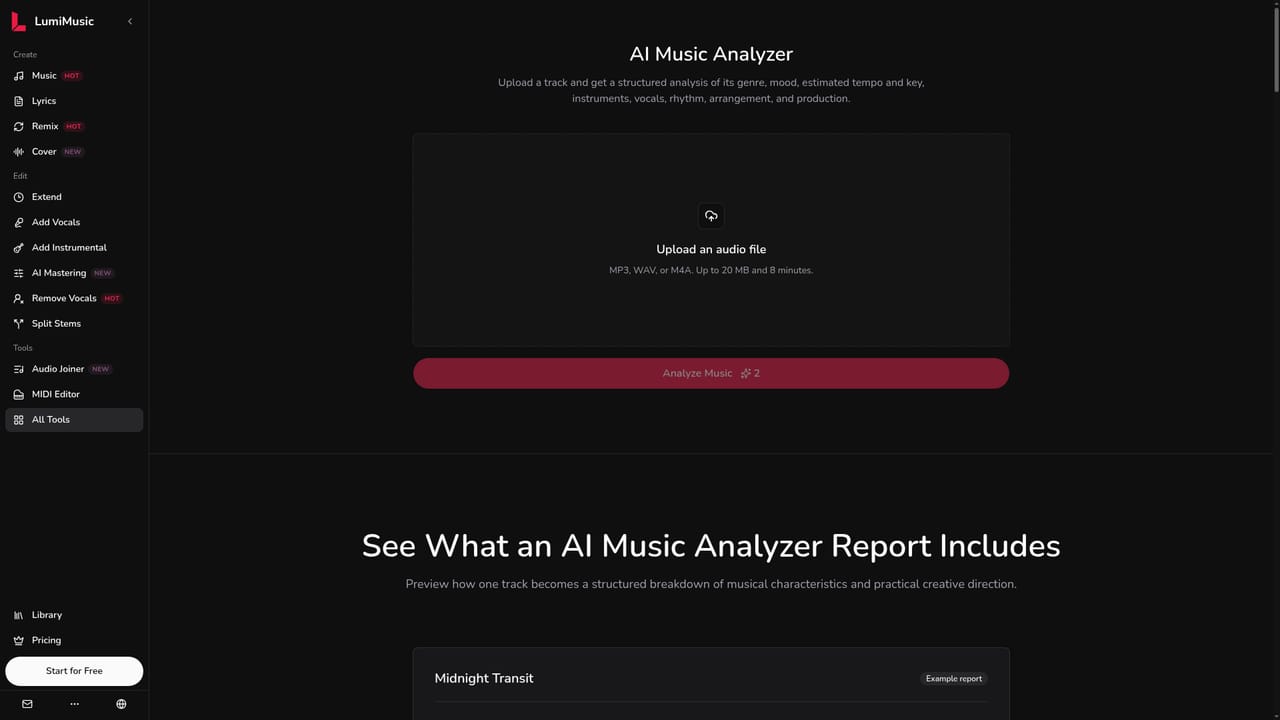 LumiMusic — Analyse key, tempo and structure