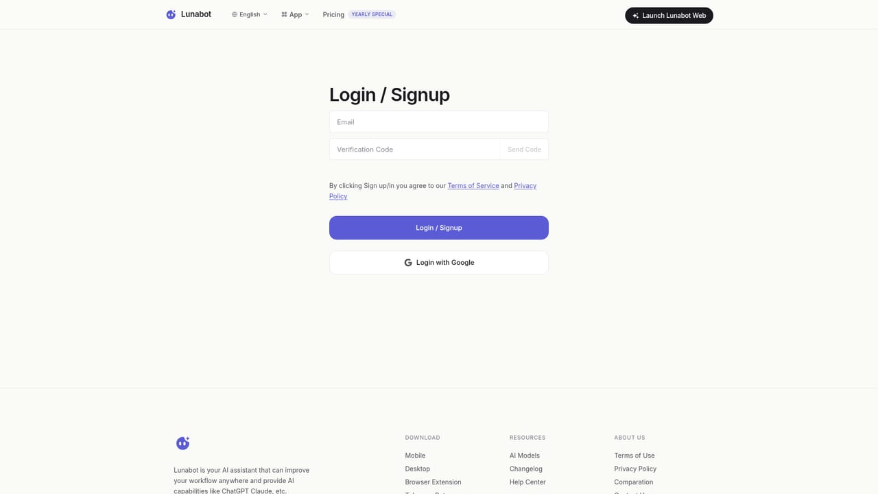 Lunabot — Create your account and test the chat