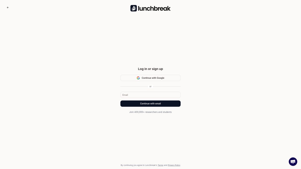 Lunchbreak AI — Open the app and create an account