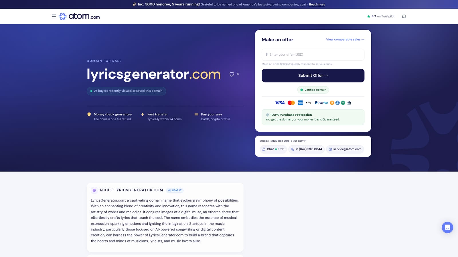 Lyrics Generator — Review the listing and its stated uses