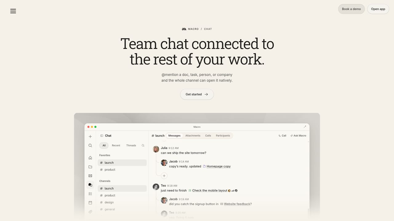 Macro.com — Set up channels for team messages