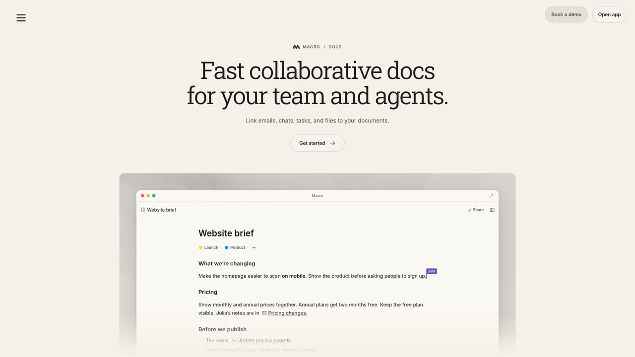 Macro.com — Write a document and link work into it