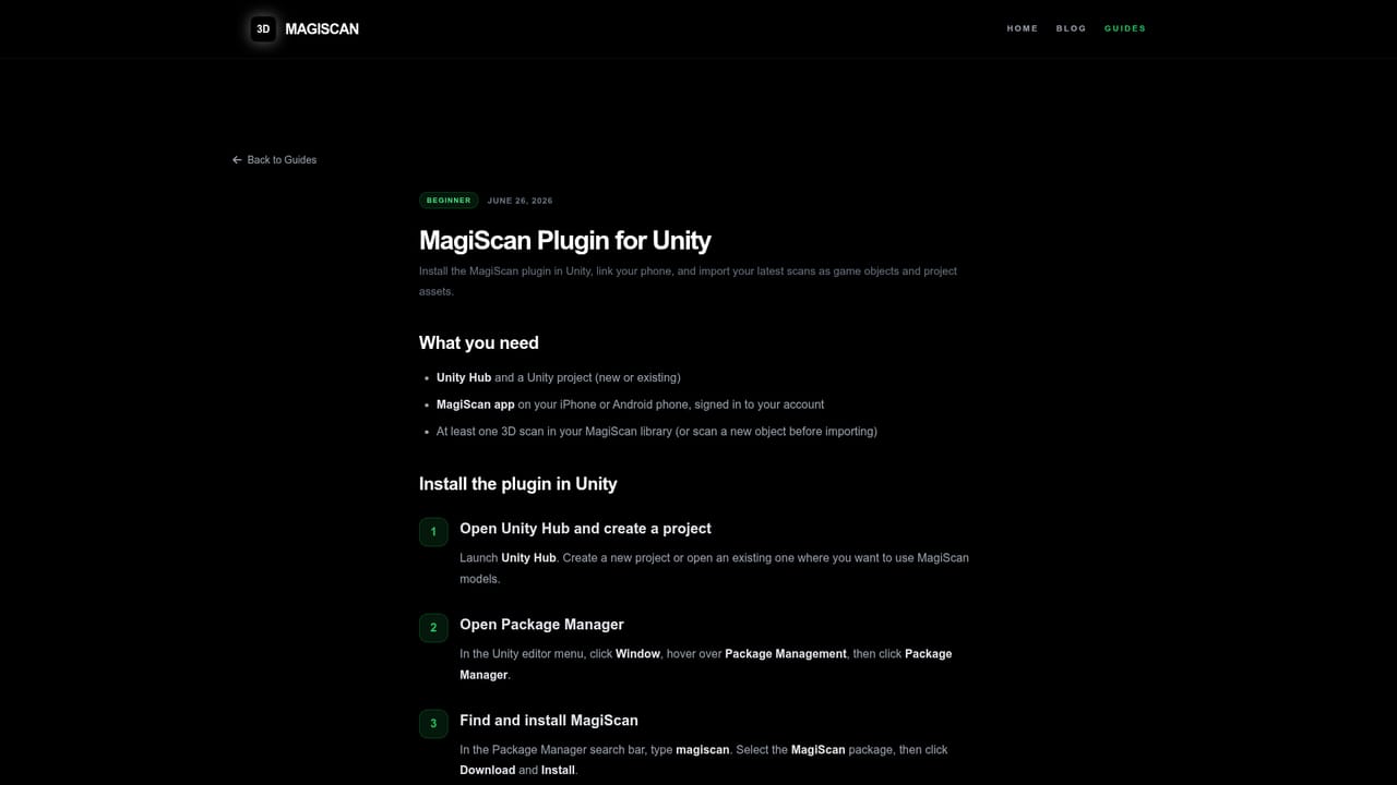 Magiscan — Send the scan to Unity
