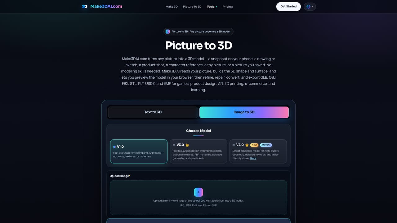 Make3DAI.com — Pick an input mode