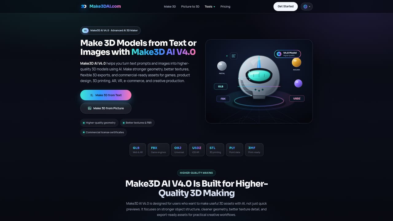 Make3DAI.com — Choose a model version