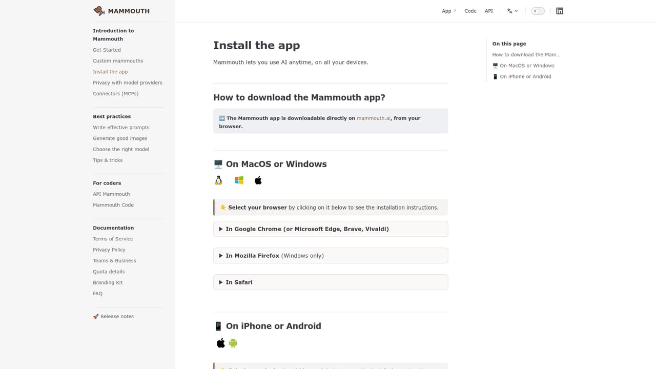 Mammouth AI — Install the app on other devices