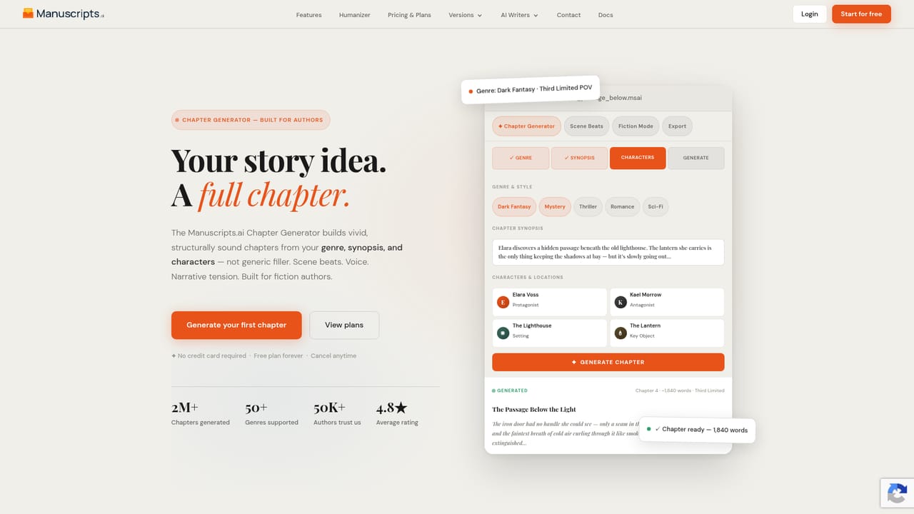 ManuscriptsAI — Draft a first chapter with the Chapter Generator