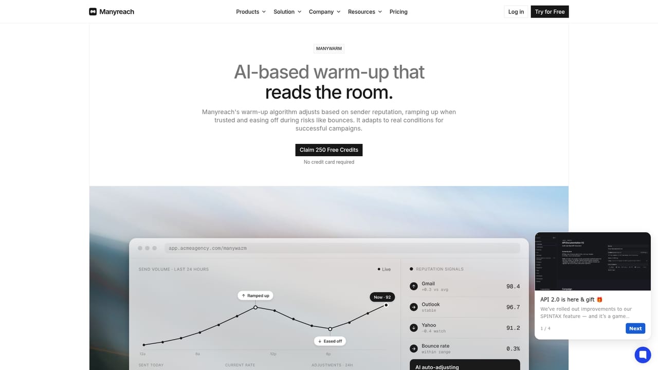 Manyreach — Connect and warm up your mailboxes