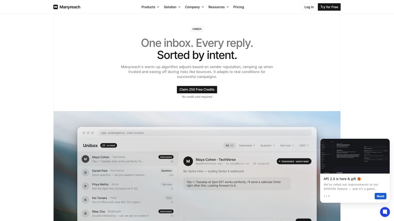 Manyreach — Handle replies in the unified inbox