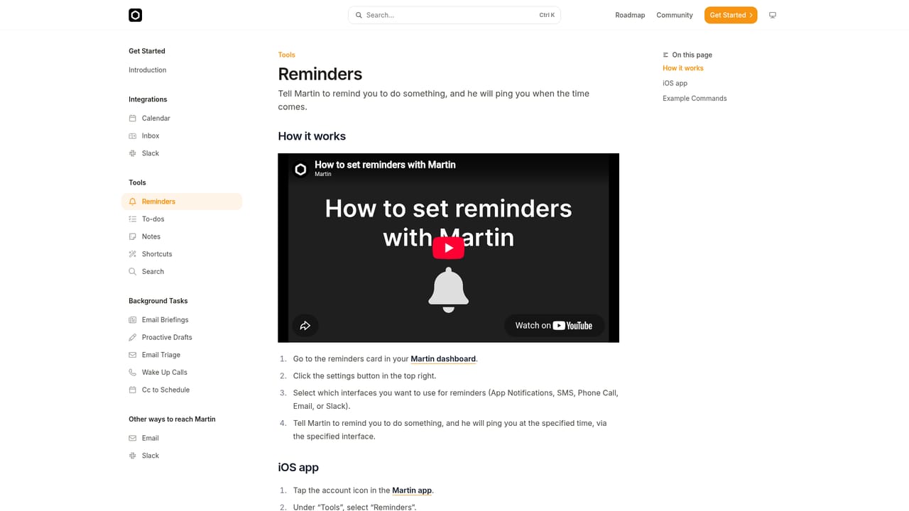 Martin — Set reminders and background tasks