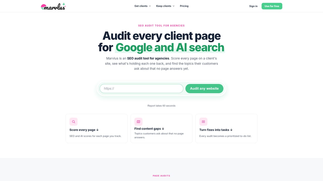 Marvlus — Run a first audit on your own site