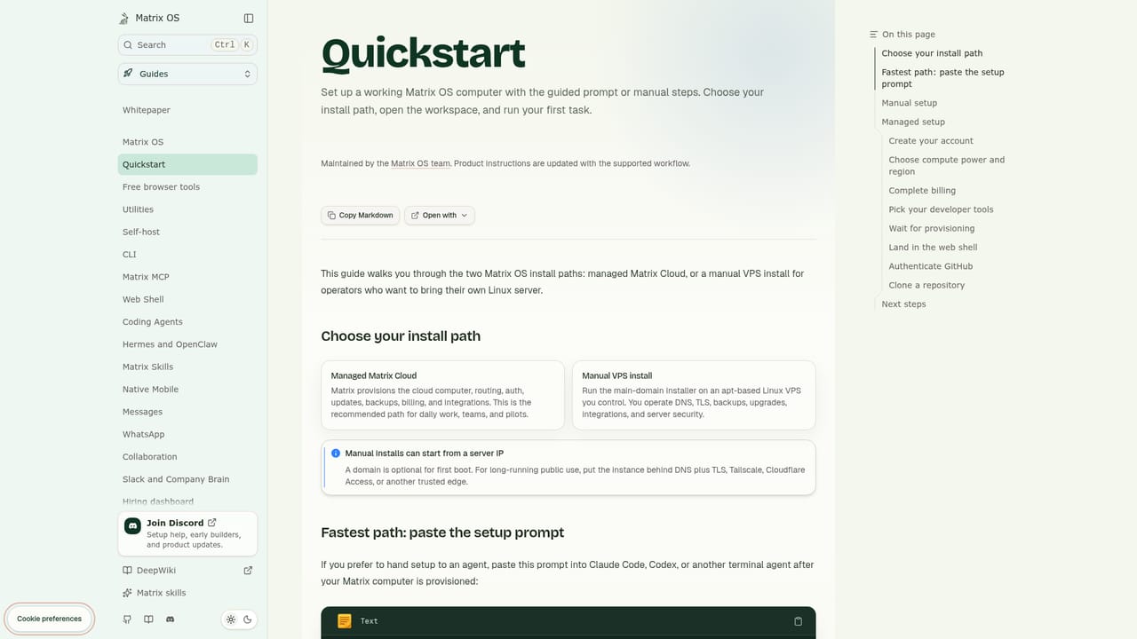 Matrix OS — Check the quickstart before you download