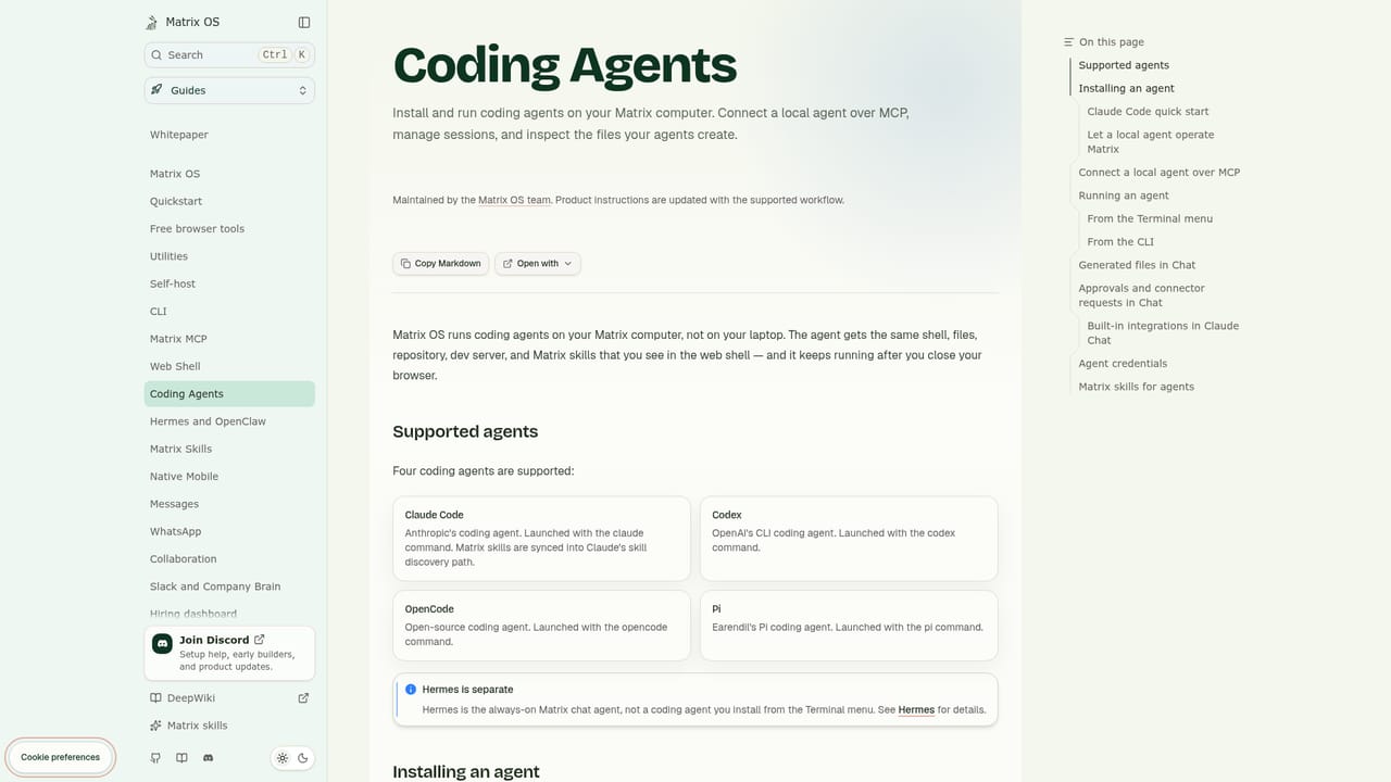 Matrix OS — Connect an agent you already use
