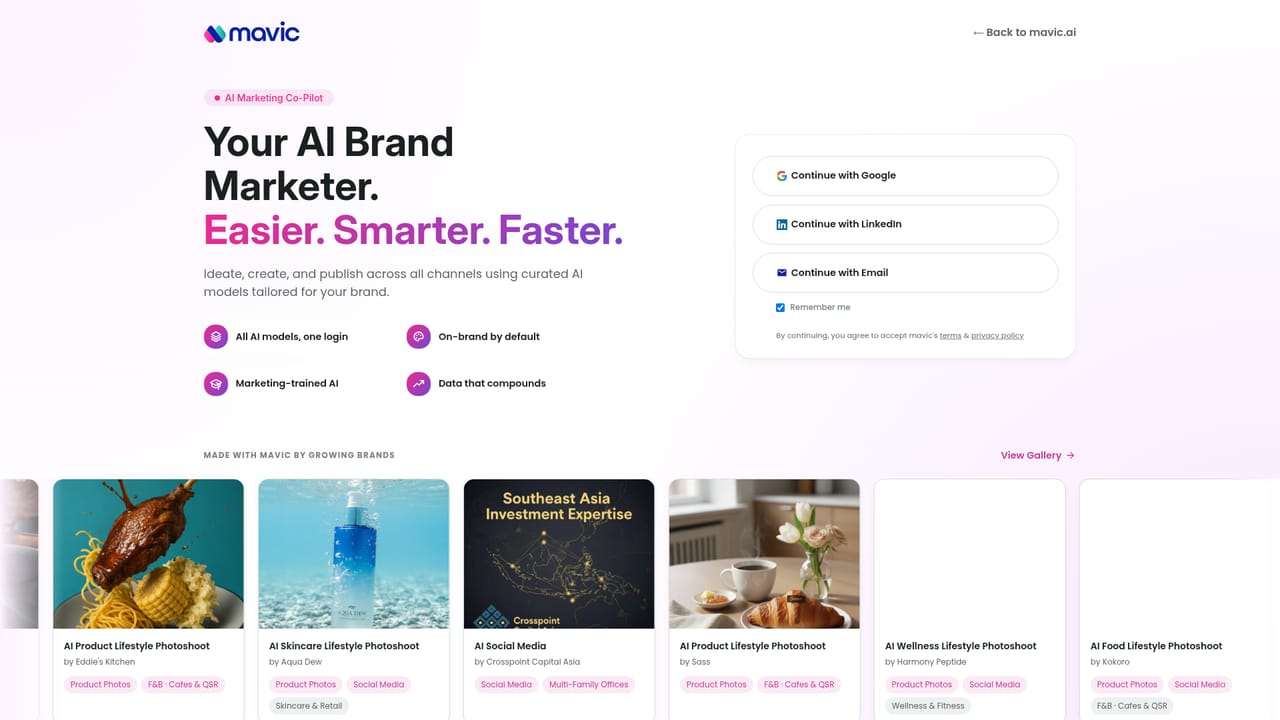 Mavic AI — Create your account and first brand