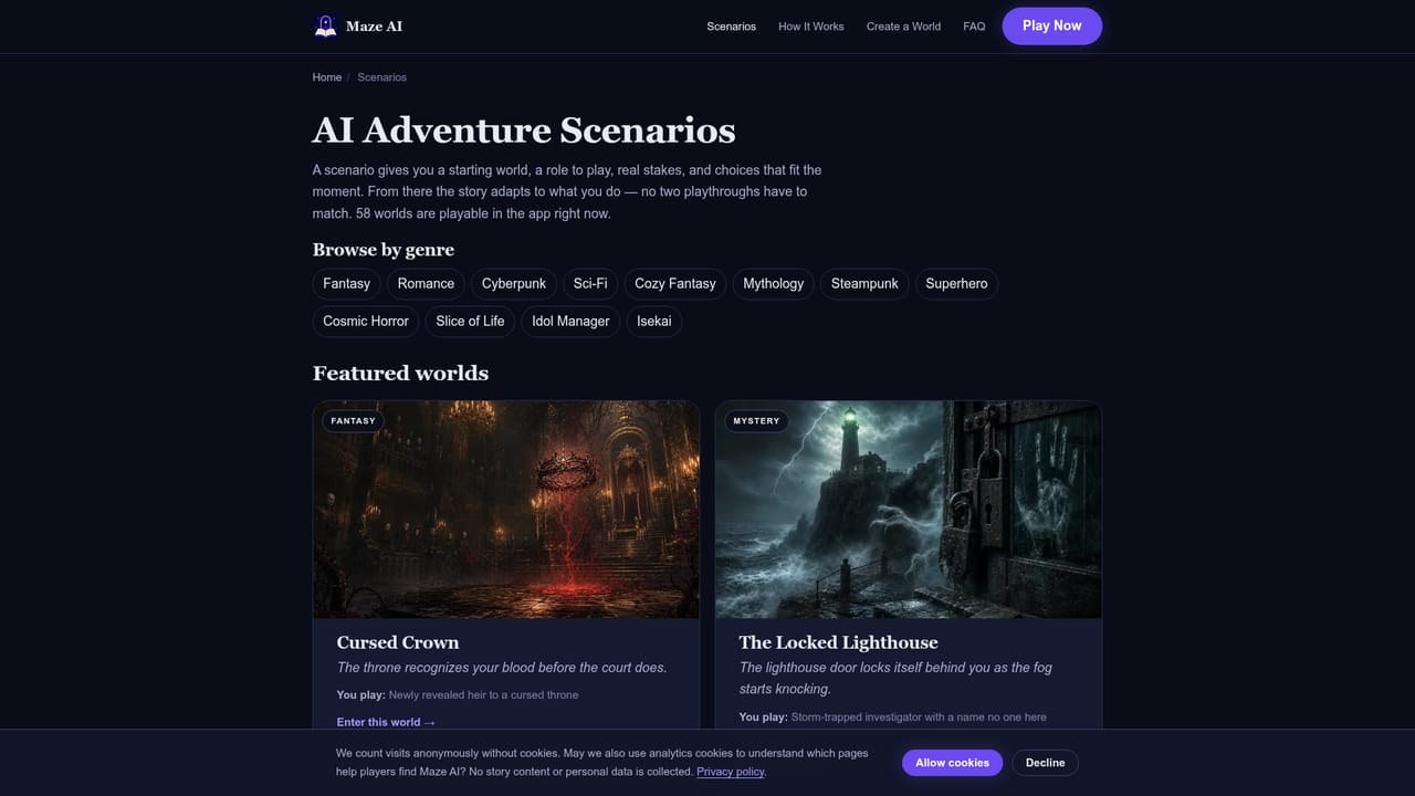 Maze AI — Browse the scenario worlds