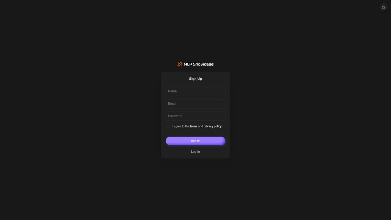 MCP Showcase — Create an account and open the app