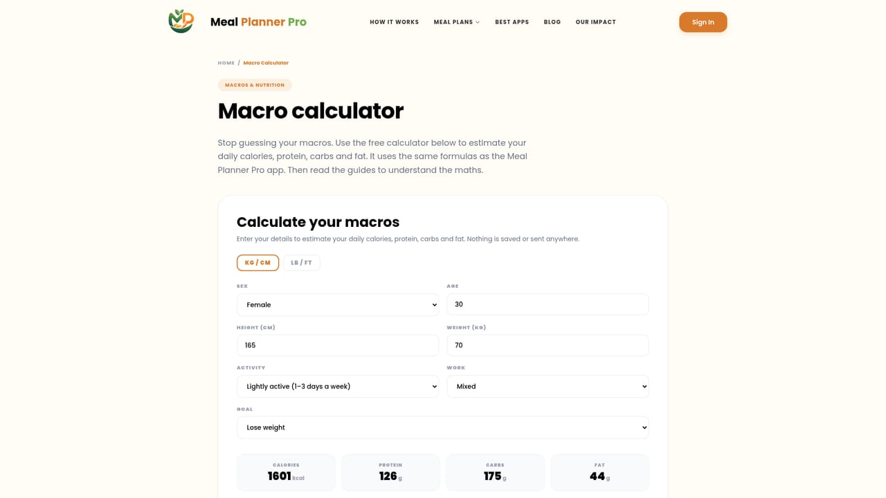 Meal Planner Pro — Set your calorie and macro targets