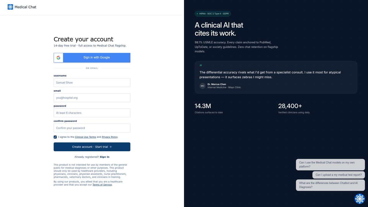 Medical Chat — Start the 14 day trial