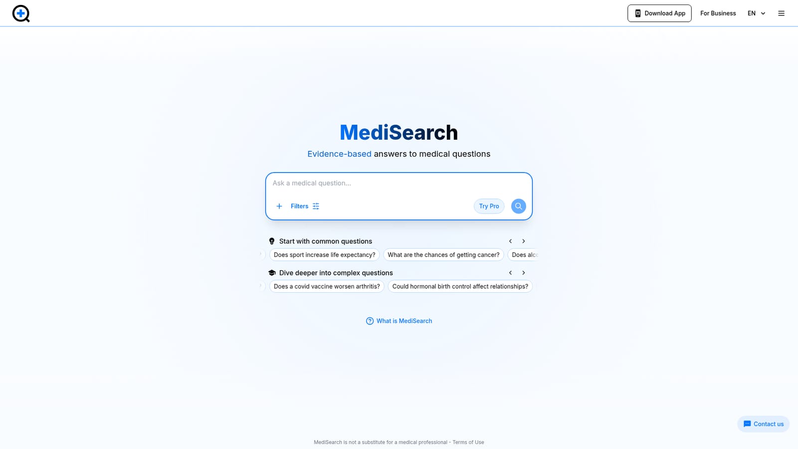 MediSearch — Open MediSearch and read the sample questions