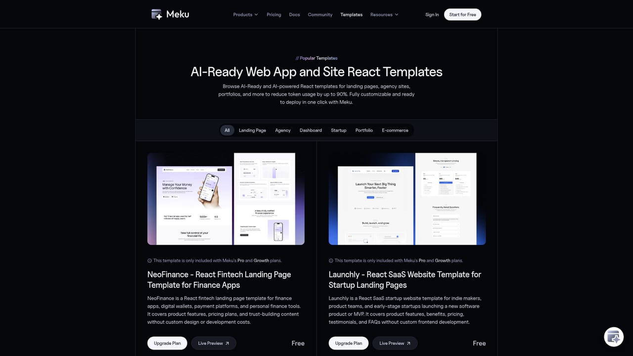 Meku — Start from a prompt, URL or template