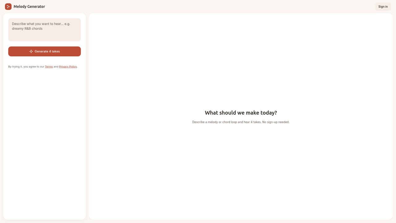 Melody Generator — Open the generator and describe your idea