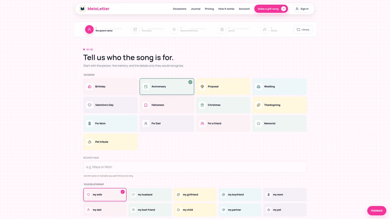MeloLetter — Describe the recipient and the story