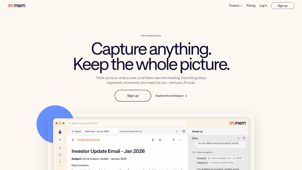 Mem — Create an account and open your workspace