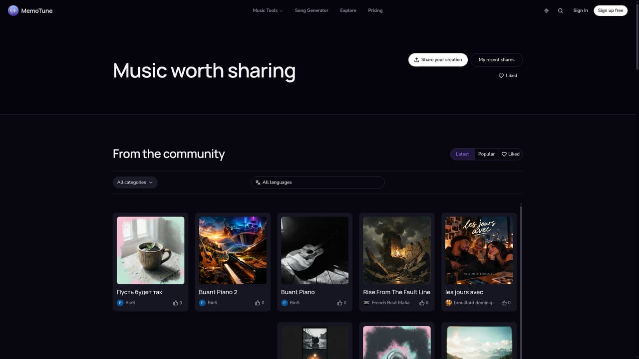 MemoTune — Listen to community tracks for prompt ideas