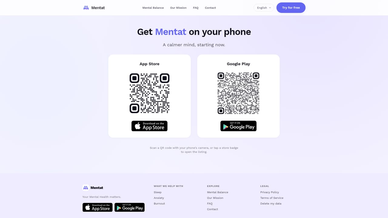Mentat AI — Install the app on iOS or Android