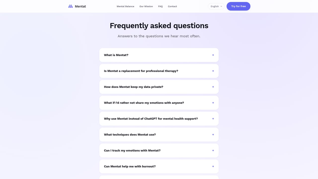 Mentat AI — Read the FAQ for limits and privacy details