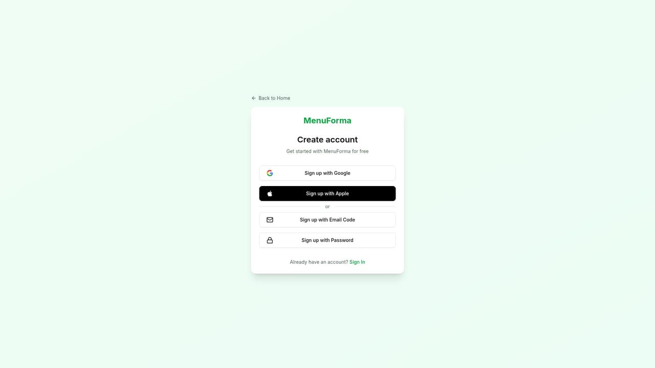 MenuForma — Create your account