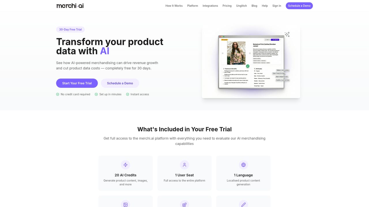 merchi.ai — Start a free trial and open the workspace
