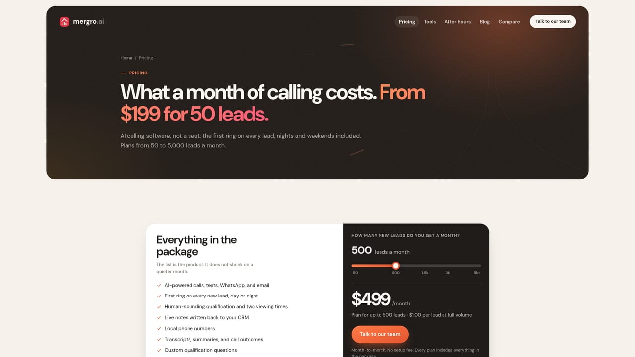 Mergro — Check the plan against your lead volume