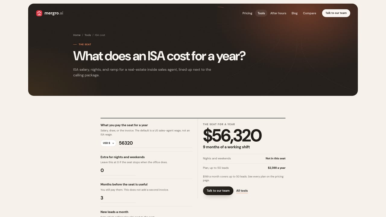 Mergro — Compare the cost with an inside sales agent
