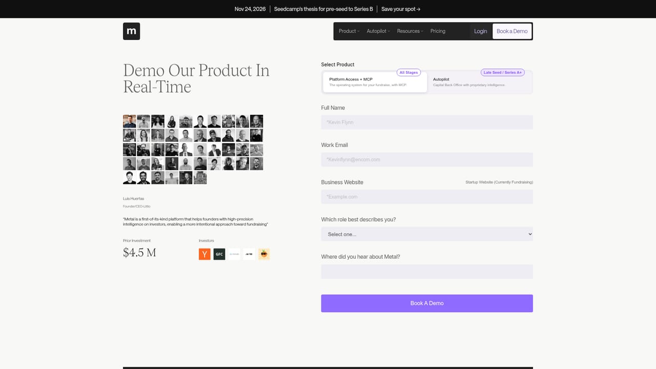 Metal — Book a demo and scope your raise