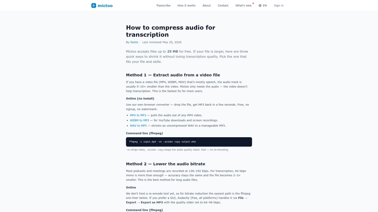 Mictoo — Handle oversized recordings