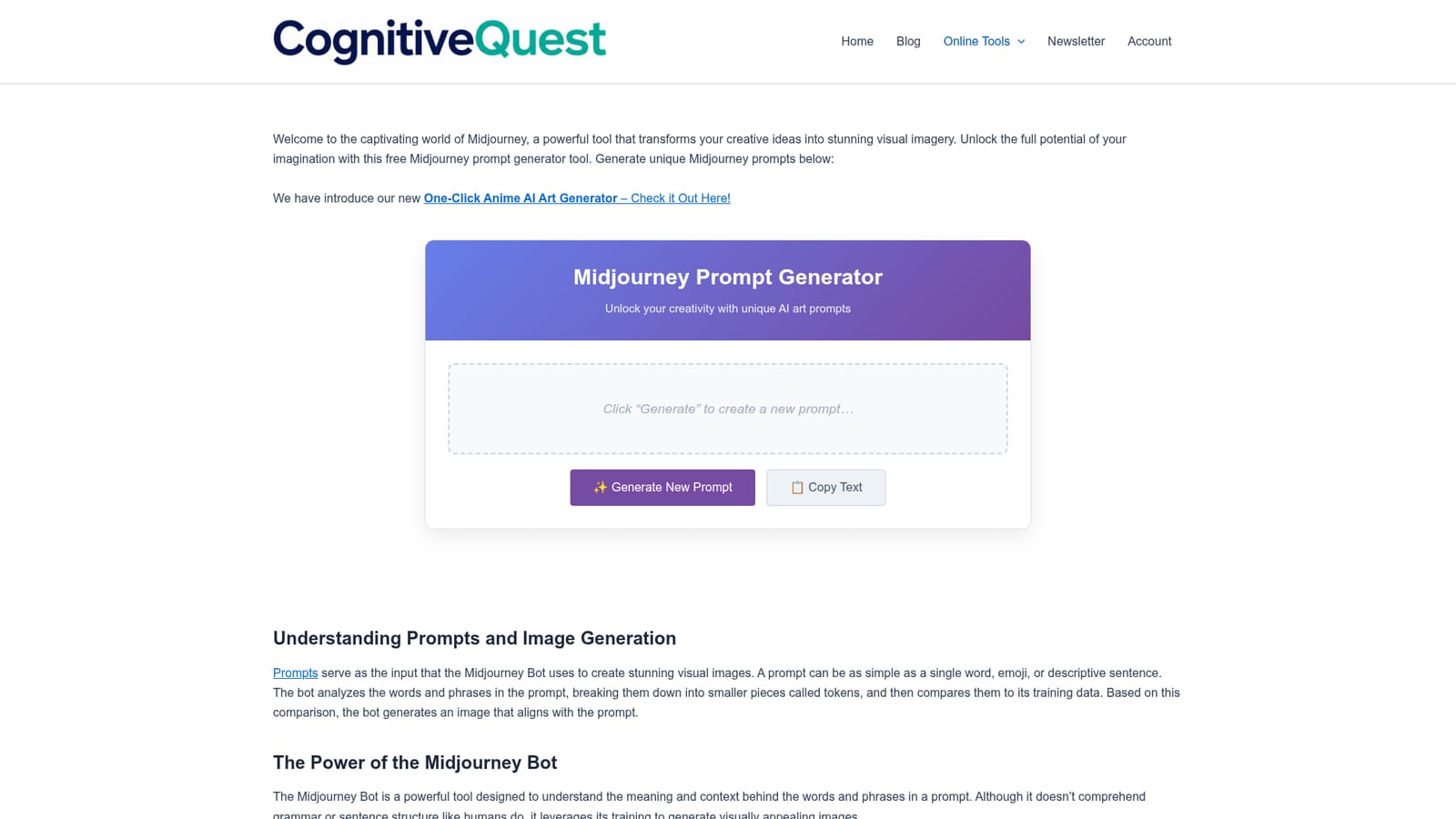 Midjourney prompts — Open the generator page