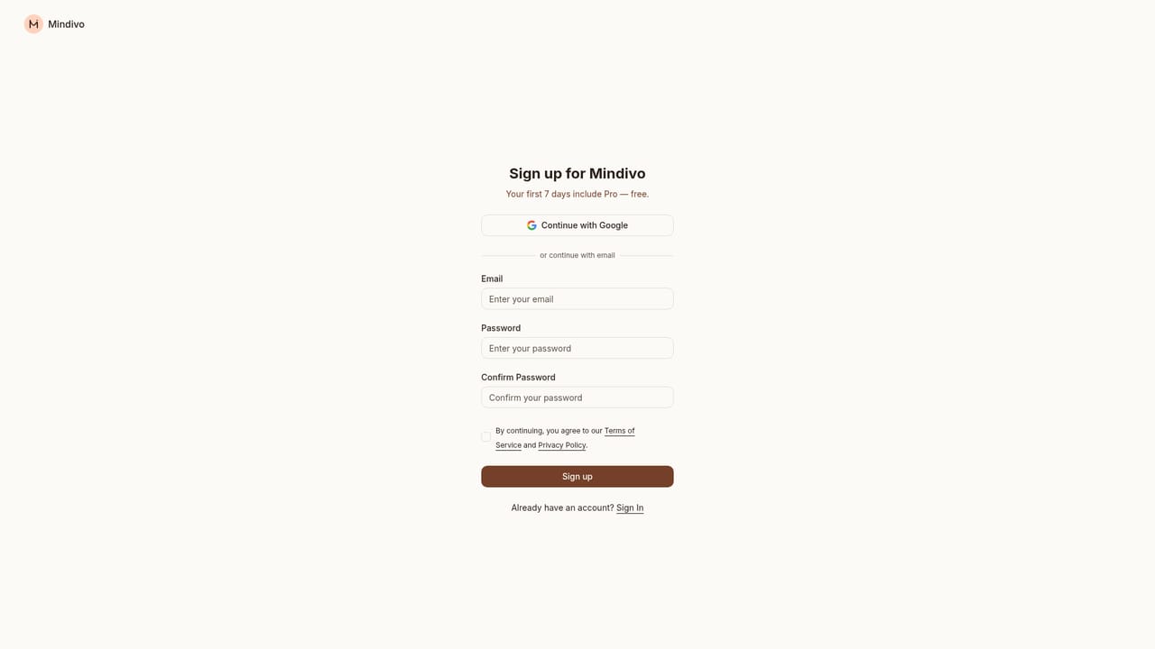 Mindivo AI — Create your account