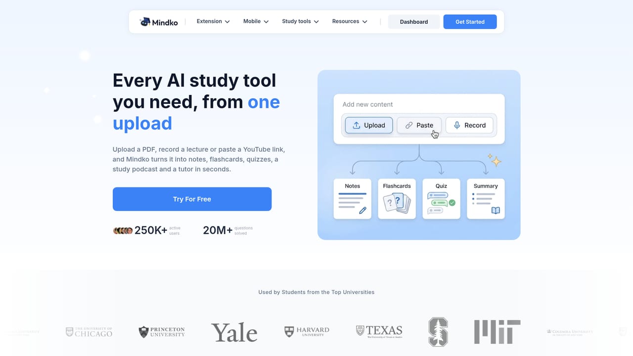 Mindko — Upload material to build a Study Set